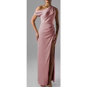 AW BRIDAL SZ 6 S rose quartz pink satin Rihanna formal bridesmaid maxi dress 0b1